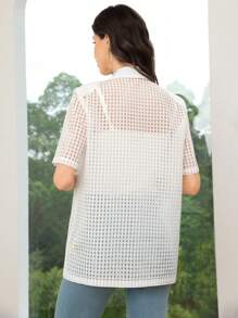 Seusyu Women's Translucent Simple Short Sleeve Regular Jacket For Daily Wear - White - View 4