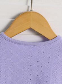 SHEIN Ensemble de 2 pièces Jupe élégante tricotée imprimée numériquement pour filles et Haut à manches courtes en dentelle - Prune - Voir 3