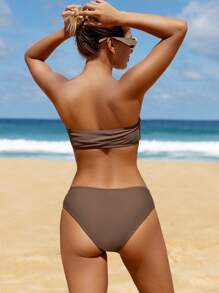 Swim Vcay Trajes de baño para mujer Conjunto de bikini sexy bandeau con bloque de color para playa de verano