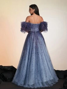 Nouvelle arrivée Robe de soirée élégante et tendance. Robe de bal, de cérémonie, de mariage pour invités. Convient pour la remise des diplômes, le dîner - Bleu azur - Voir 2