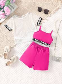 Conjunto de ropa informal de 3 piezas para bebé niña que incluye camiseta sin mangas, pantalones cortos y chaqueta