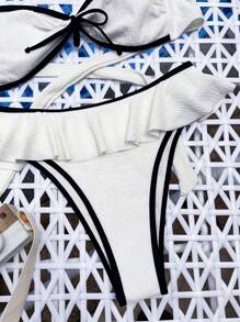 SHEIN Swim Sommar strandbikiniset för kvinnor med slips framtill, tvådelat bikiniset - Svart och Vitt - Visa 8