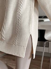 EURMUSE Cable Pattern Mini Sweater Dress - Beige - View 7