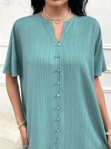 Al Najma Vestido de verano informal para mujer de unicolor con cuello de muesca y corte lateral