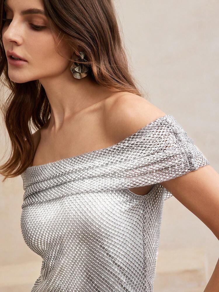 Rhinestone Embroidered Mesh Shirt