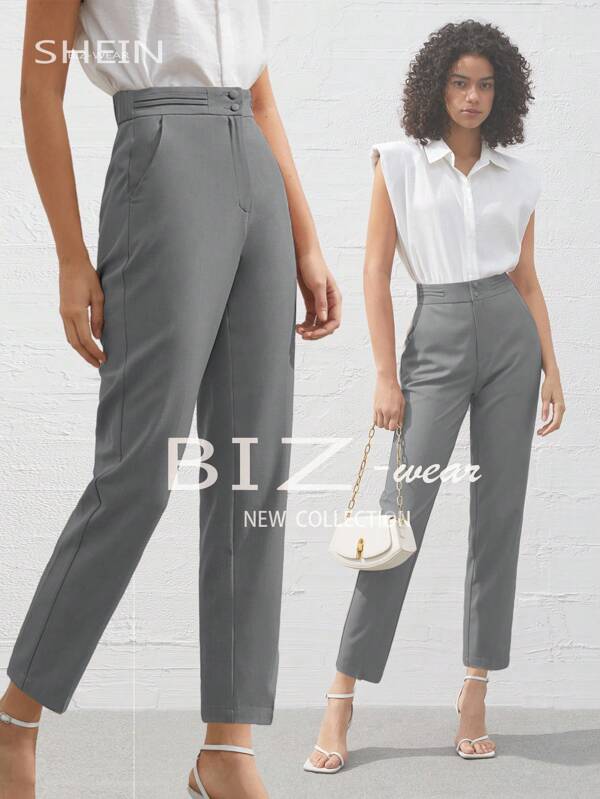 BizChic Women's Casual High-Waisted Tapered Pants, Romantic Elegant Daily Fashion Business Casual Outfit, Suitable For Office, Business, Casual Wear