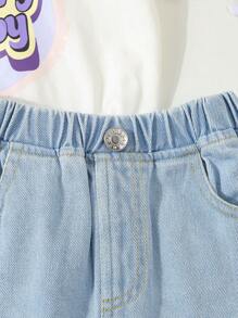 Saia Jeans Confortável e Macia para Menina Jovem com Patchwork Casual para Férias