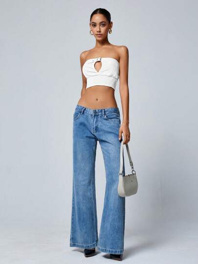 GENKIRA Top corto de tubo hueco de unicolor para mujeres sexys