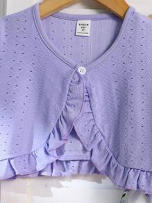 SHEIN Ensemble de 2 pièces Jupe élégante tricotée imprimée numériquement pour filles et Haut à manches courtes en dentelle - Prune - Voir 5