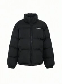 DAZY Winter Men's Letter Print Padded Coat Jacket - Black - View 10