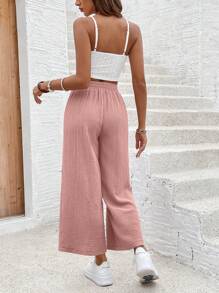 SHEIN Frenchy 2pcs Solid Color Spaghetti Strap Top And Long Pants Set, Casual Summer Vacation - Baby Pink - View 2