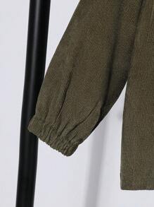 1 pieza Chaqueta con capucha de pana con parches de patchwork para niño pequeño para uso diario, campus o actividades al aire libre en primavera u otoño