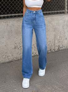 BACK HEART DETAIL HIGH WAIST STRAIGHT FIT - Light Wash - View 2