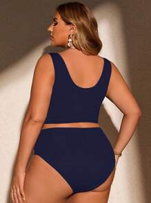 SHEIN Swim Curve Zwykły, podstawowy zestaw bikini dla kobiet w dużych rozmiarach, letnie kostiumy kąpielowe plażowe