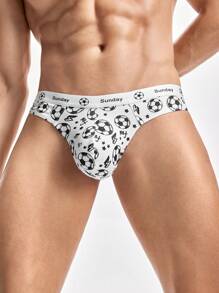 Men's Soccer Pattern Printed Boxer Briefs, Fun Underwear - White - View 8