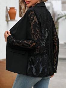 SHEIN Clasi Women's Lace Suit Jacket (Floral Pattern Cutout Design) - Black - View 2