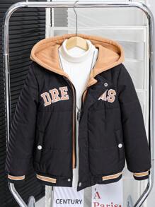 Tween Boy Sports Baseball Padded Coat Hooded 2 In 1 Padded Coat - Black - View 1