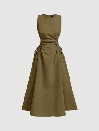 SHEIN MOD Schwarzes, langes Kleid mit seitlich überkreuztem Frenulum und gerüschtem Detail für Date Night