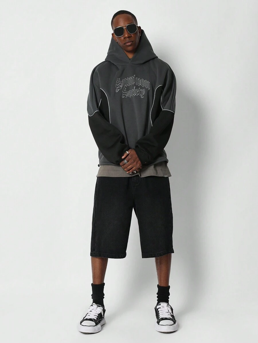 Designer Sumwon Society Vintage Inspired Pullover Hoodie Athletic Piping Modern Gothic Script Embroidered Logo Streetwear Fall Winter Collection - Multicolor - View 1