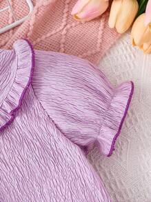 SHEIN Bộ 2 chiếc Xù Màu Tím Ren Viền Áo Ngắn Tay Và Quần Dài Thường Ngày Mặc Ở Nhà - Màu tím - Xem 4