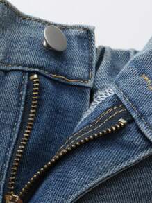 Cool Street Style Light Wash Flat-Front Jeans For Teen Boys, With Ruched Design, Flat Pocket, Elastic Waistband And Loose Straight-Leg Cut - Light Wash - View 3