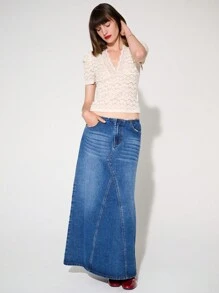 WESTFADE Premium Cut Off Cotton Denim Maxi Skirt