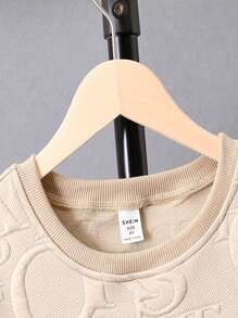 SHEIN Áo hoodie vải họa tiết in chữ Tween Boy Xuân/Thu, Quần Jogger, Ba lô, Bộ nhiều món - Màu be - Xem 4