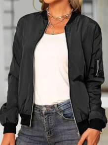 Women's Fashion Baseball Collar Zipper Jacket, Lightweight For Spring/Summer