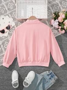 Girls' Letter Badge Workwear Baseball Jacket, Fall - Pink - View 2