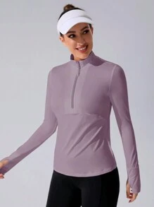 Easithlete Women's Solid Color Zipper Casual Long Sleeve Sports Sweatshirt Fall Sweatshirts