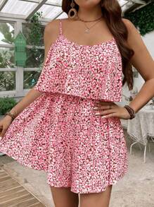 SHEIN Clasi Plus Size Boho Floral Printed Sleeveless Romper, For Summer - Multicolor - View 4