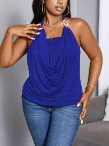 Celure 加大尺碼夏季披肩前綁帶後無背心領 - 藍色 - 查看 4