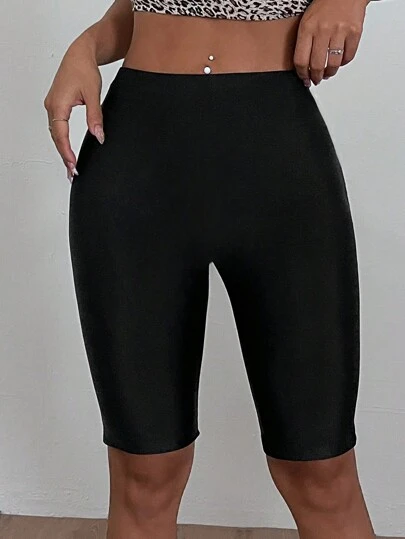SHEIN EZwear 加大码女式高弹力凉爽面料纯色短款紧身骑行短裤，适合夏季、母亲节，3 件