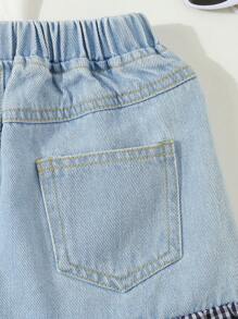 Saia Jeans Confortável e Macia para Menina Jovem com Patchwork Casual para Férias