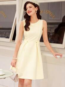 Vintamour 復古優雅的女士緊身連衣裙，春夏季，提花紋理，圓領，無袖，扣子衣襬釘飾，適合工作和休閒，白色A字裙夏季連衣裙女裝夏裝A字裙復古裙優雅裙膝長連衣裙短袖無袖裙夏季套裝教師裝商務女裝女士復古服裝工裝教師裙商務休閒裙開學穿搭 - 白色 - 查看 4