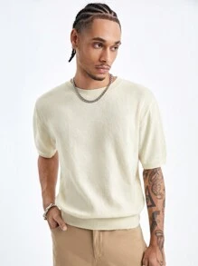 Manfinity Roghcode Men's Solid Color Round Neck Short Sleeve Knitted Top For Summer