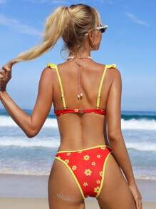 Swim Mod بكيني مزخرف بطبعات الأزهار الصيفية للنساء (مع سلك داخلي، طباعة عشوائية) - متعدد الألوان - مشاهدة 2