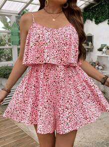 SHEIN Clasi Plus Size Boho Floral Printed Sleeveless Romper, For Summer - Multicolor - View 1