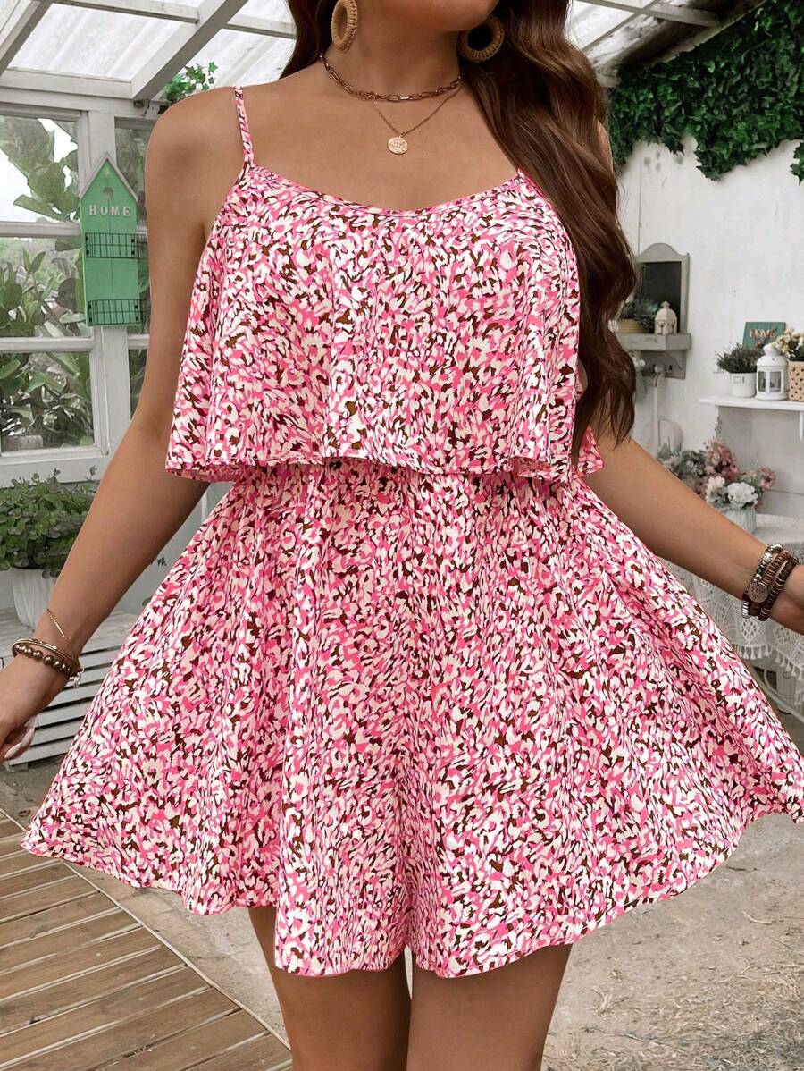 SHEIN Clasi Plus Size Boho Floral Printed Sleeveless Romper, For Summer - Multicolor - View 1