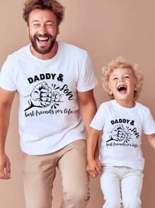 SHEIN Young Boy Casual Daily T-Shirt Family Matching Mommy And Me (4 Pieces Are Sold Separately) - White - View 1