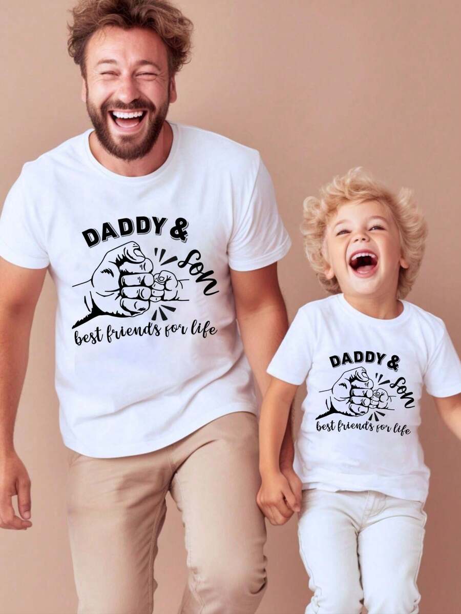 SHEIN Young Boy Casual Daily T-Shirt Family Matching Mommy And Me (4 Pieces Are Sold Separately) - White - View 1