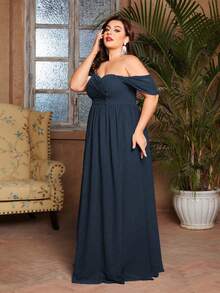 Strapless Folded Chiffon Dress With Flared Hem - Royal Blue - View 4
