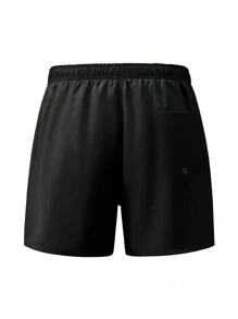 Zalmeno Men Drawstring Waist Windbreaker Swim Trunks, Hawaiian - Black - View 2