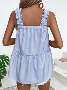 Chiquease Women's Striped Holiday Casual Tank Top With Ruffle Trim