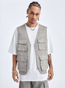 Manfinity RebelGame Men's Loose Woven Vest - Khaki - View 5