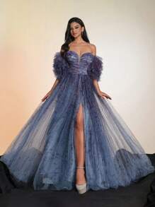 Nouvelle arrivée Robe de soirée élégante et tendance. Robe de bal, de cérémonie, de mariage pour invités. Convient pour la remise des diplômes, le dîner - Bleu azur - Voir 3