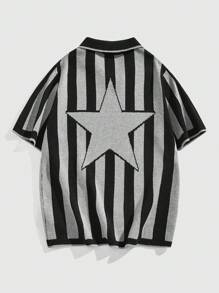 ROMWE MEN Lässig Pullover für Männer mit gestricktem Buchstabe Muster am Polokragen, geeignet für den täglichen Gebrauch im Frühling und Sommer