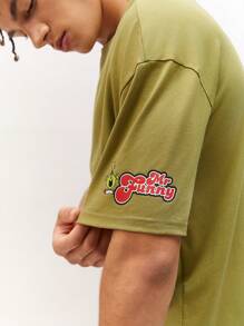 Mr Men Little Miss X SHEIN 1pc Casual Loose Knit Cartoon Character Printed Short Sleeve T-Shirt - Green - View 4