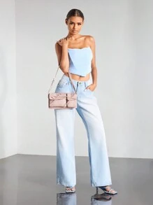 SHEIN BAE 女士情人節鑽石蝴蝶結Y2K街頭雙口袋肩背包，青少年，粉紅色 - 粉色 - 查看 10