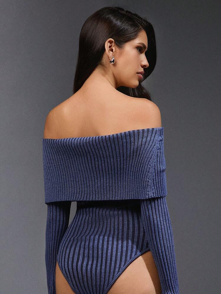 Two Tone Knit Off Shoulder Bodysuit